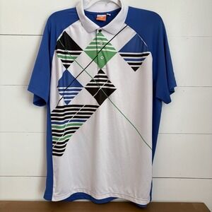 Puma Golf Shirt Mens XLarge Blue White Pullover Color block Geometric Stretch‎